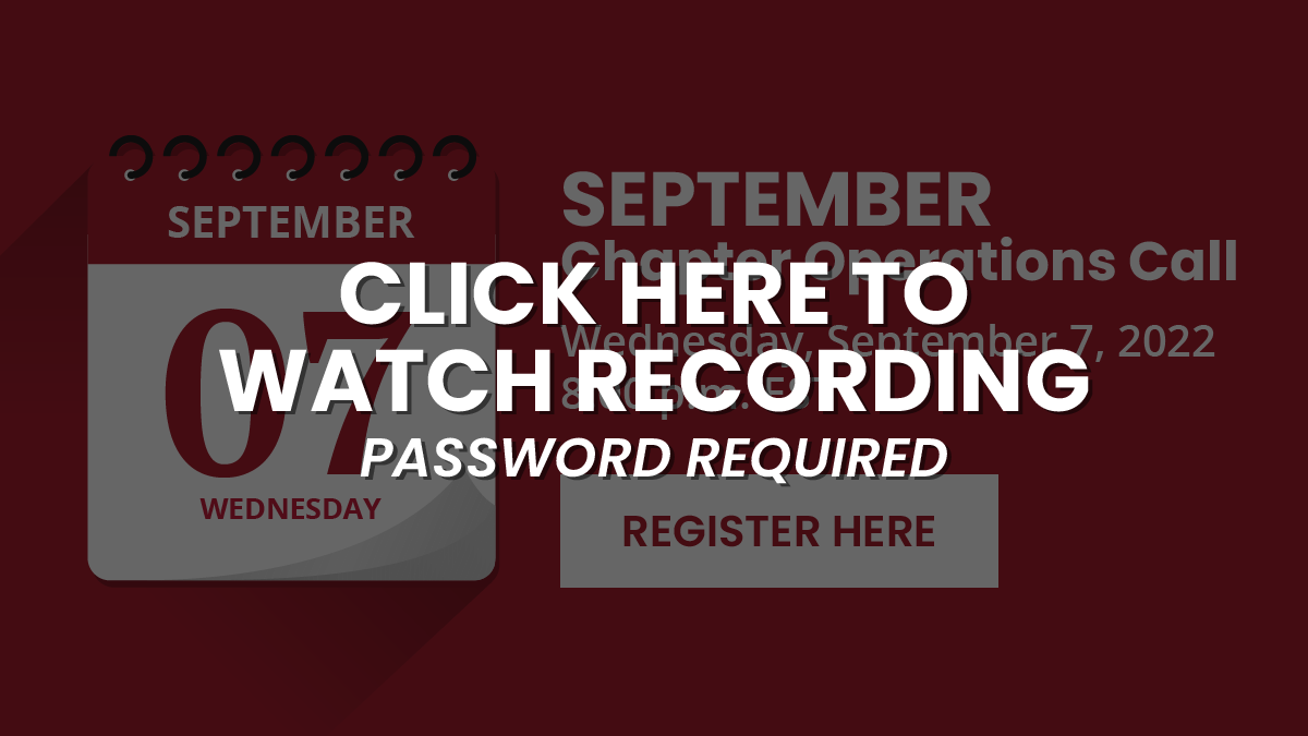 Register for September Chapter Operations Zoom Call
